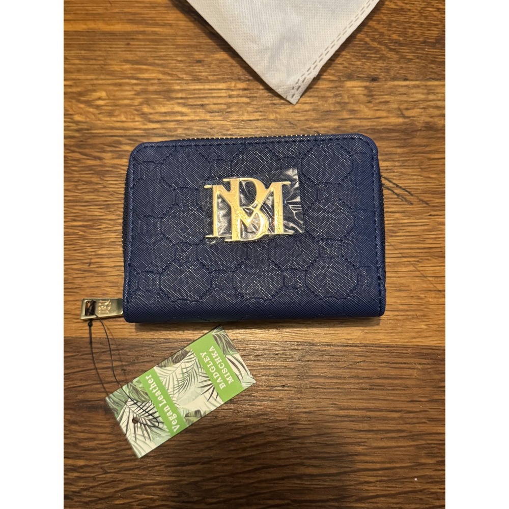 Badgley Mischka Electric‎ Blue Vegan Leather Bifold Zip Wallet NWT